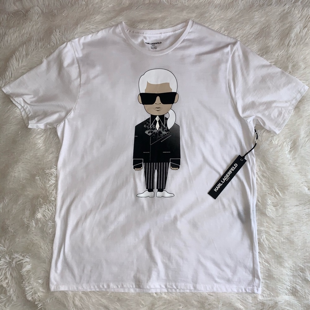 KARL LAGERFELD Graphic T-Shirt White Crew Neck XL